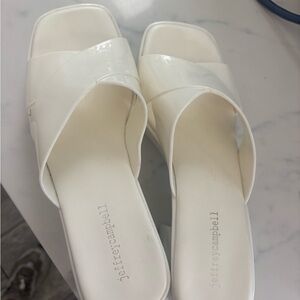 Jeffrey Campbell Cream Patent Slide Mules